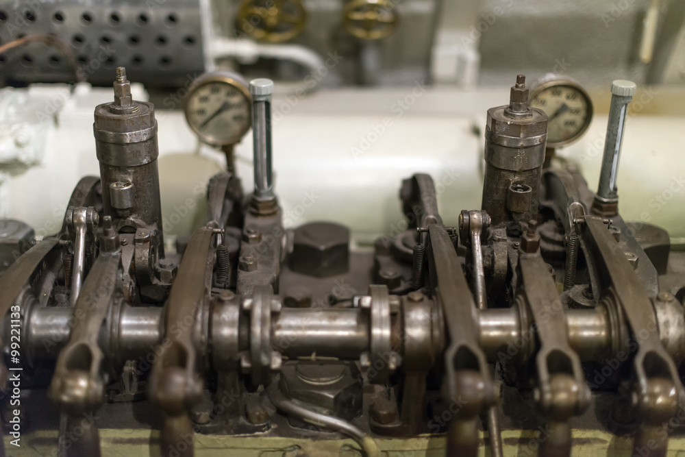 Old diesel engine inside of submarine. Old diesel engine inside of submarine.