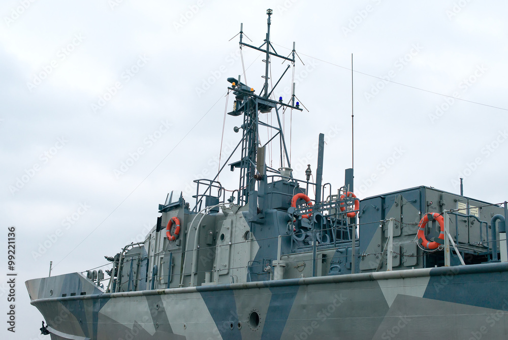 Naval ship with radar and gun. Naval ship with radar and gun.