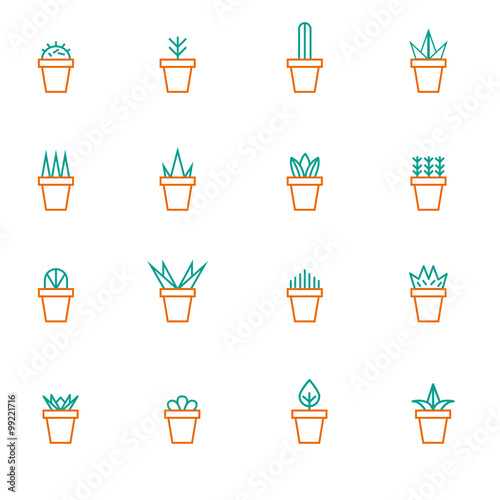 cactus in pot outline icon set vector illustration eps 10