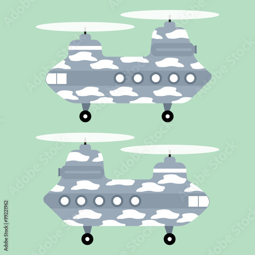 White texture Military Helicopter Chinook on green background. 