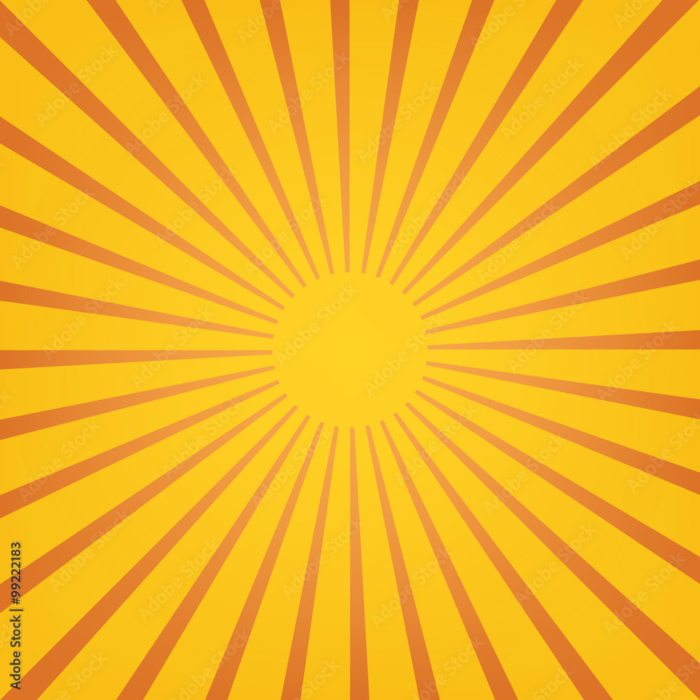 Fototapeta premium Sun rays, sunburst on orange background. Vector illustration.