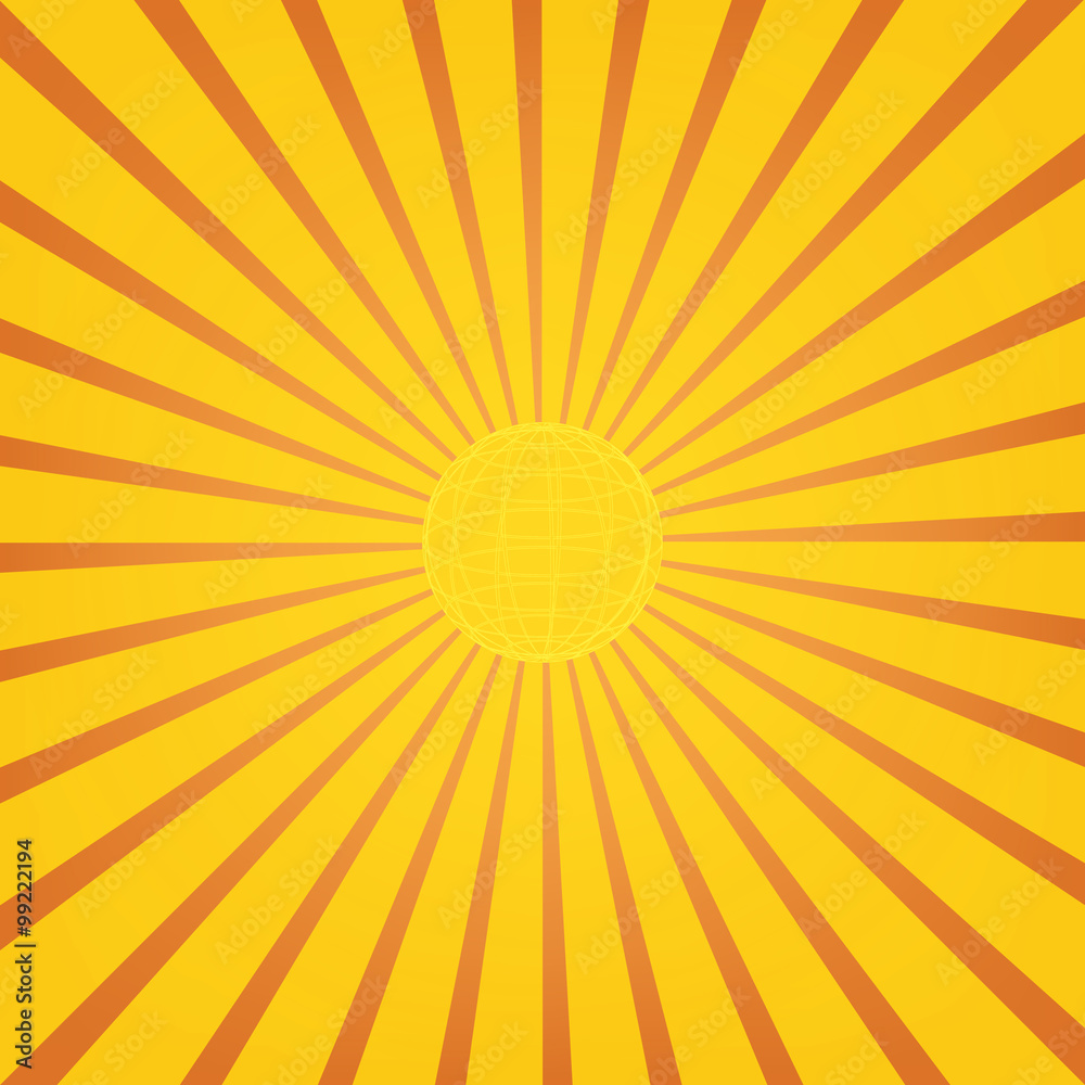 Sunburst with globe inside on orange background. Sunburst with globe inside on orange background.