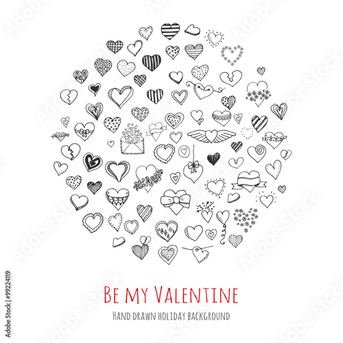Set of hand drawn Happy Valentine s Day symbols and icons Sketchy Hearts  envelopes with hearts Love sign Doodle elements collection Valentine vector illustration Stylized cartoon heart