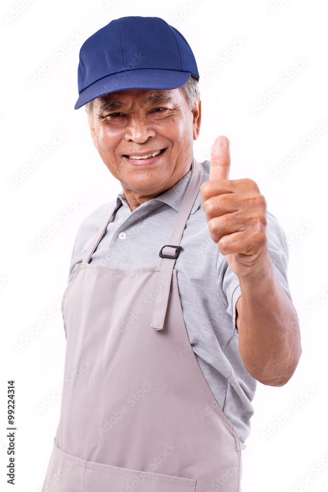 smiling happy worker giving thumb up hand gesture smiling happy worker giving thumb up hand gesture