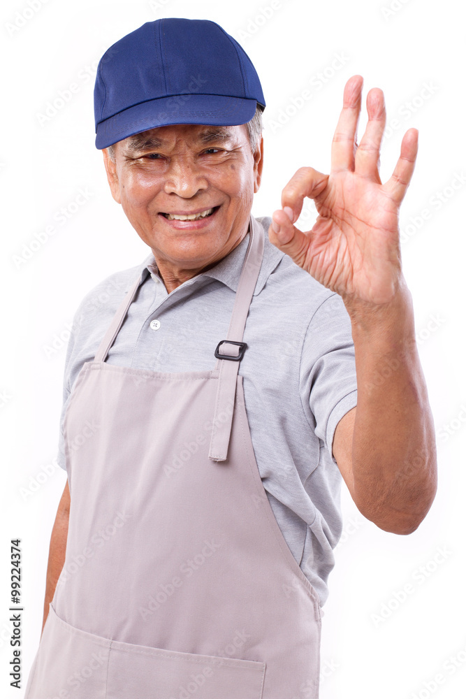 smiling happy worker giving ok hand gesture smiling happy worker giving ok hand gesture