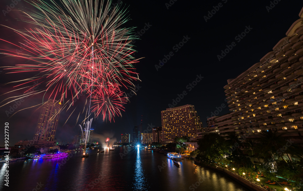 Fototapeta premium firework in bangkok new year festival