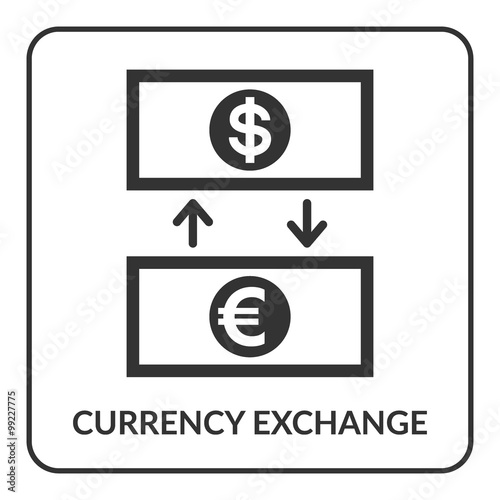 Currency Exchange icon. Rate of dollar and euro label, isolated on white background. Company logo design, business sign concept. Flat style. Symbol of money, finance, trade. Vector illustration
