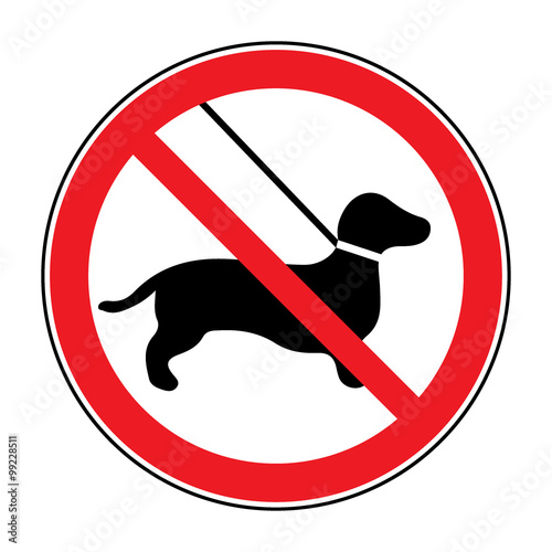 No dog Sign. Print with prohibition symbol. With pet no access. Round icon no allowed. Black silhouette isolated on white background. Stop emblem. Stock Vector illustration