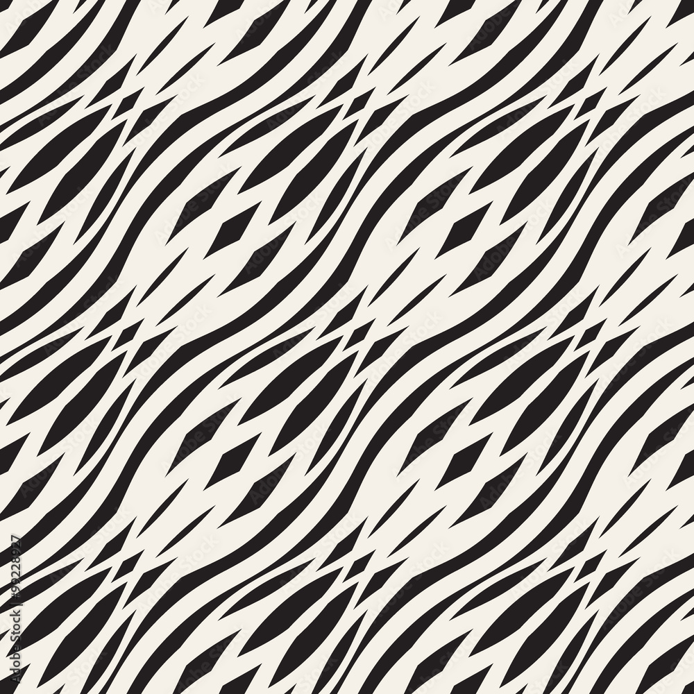 Fototapeta premium Wavy crossed stripes seamless pattern 3D. Abstract fashion texture. Geometric monochrome template. Graphic style for wallpaper, wrapping, fabric, background, apparel, prints, website etc. Vector