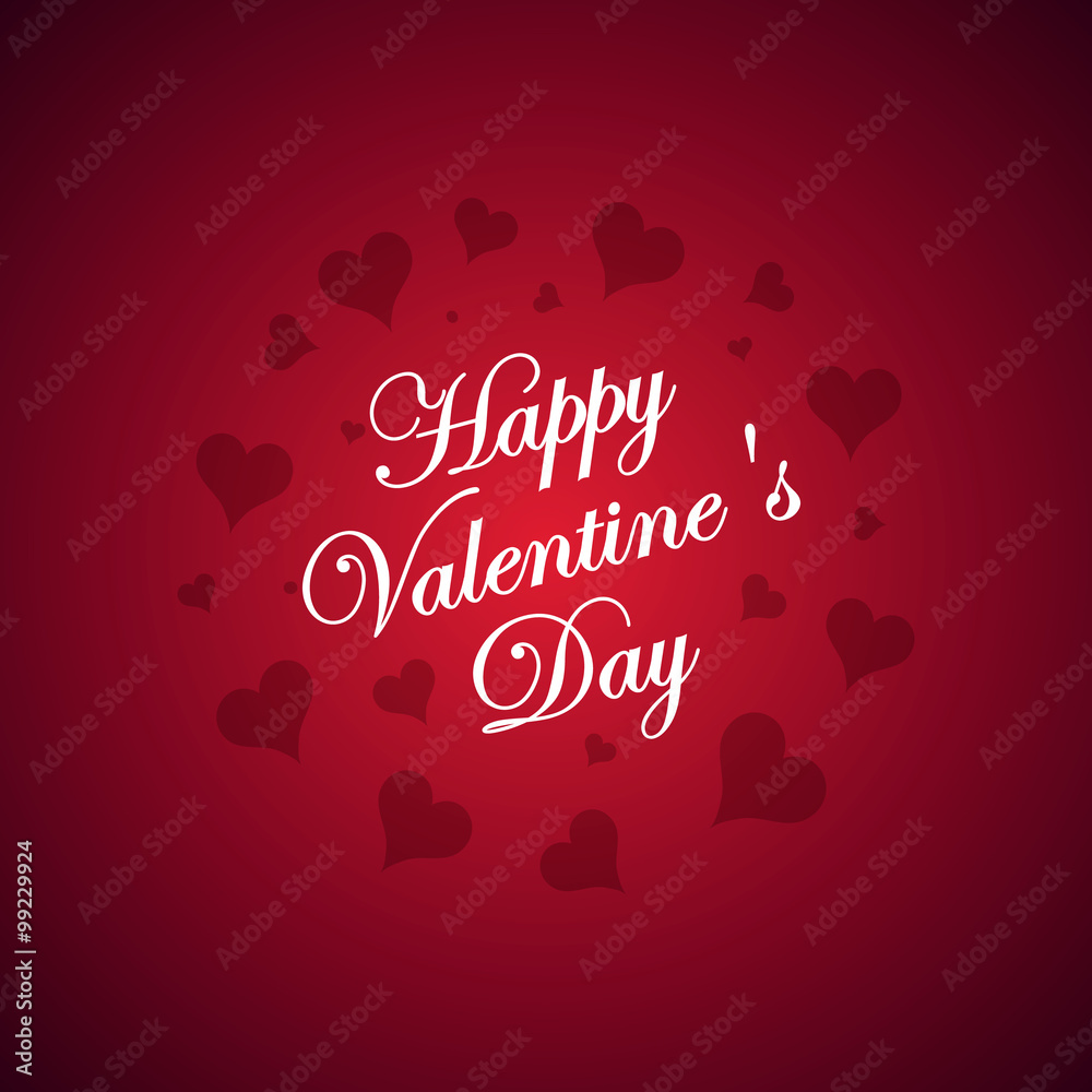Beautiful lettering calligraphy white text with a shadow. Calligraphy inscription Happy Valentine's Day hearts boke blurred on a red pink background. Vector illustration EPS 10