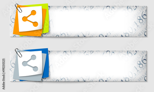 Set of two banners with the texture of the numbers and share ico