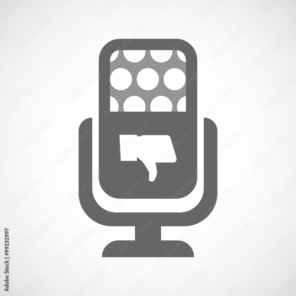 Isolated microphone icon with a thumb down hand Isolated microphone icon with a thumb down hand