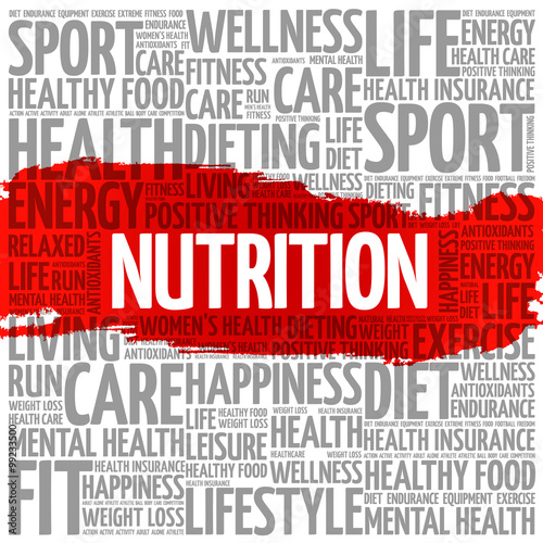 Nutrition word cloud background, health concept