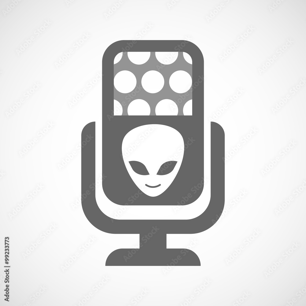 Isolated microphone icon with an alien face Isolated microphone icon with an alien face