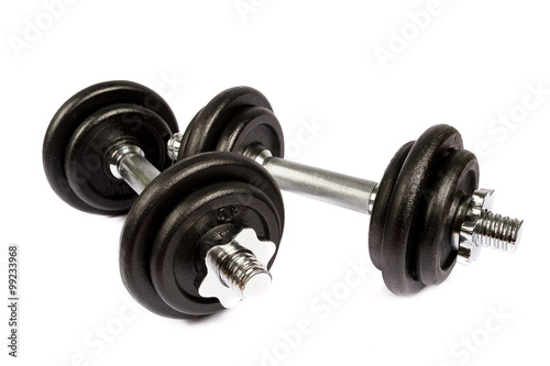 Fitness exercise equipment dumbbell weights on white background
