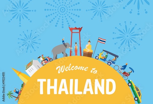 Illustration of Thailand icons and landmarks