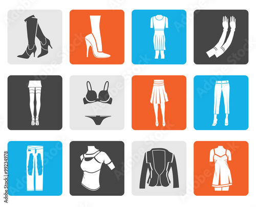 Black woman and female clothes  icons - vector icon set
