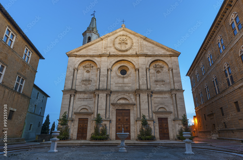 square of the cathedral in Pienza, Tuscany, Italy.