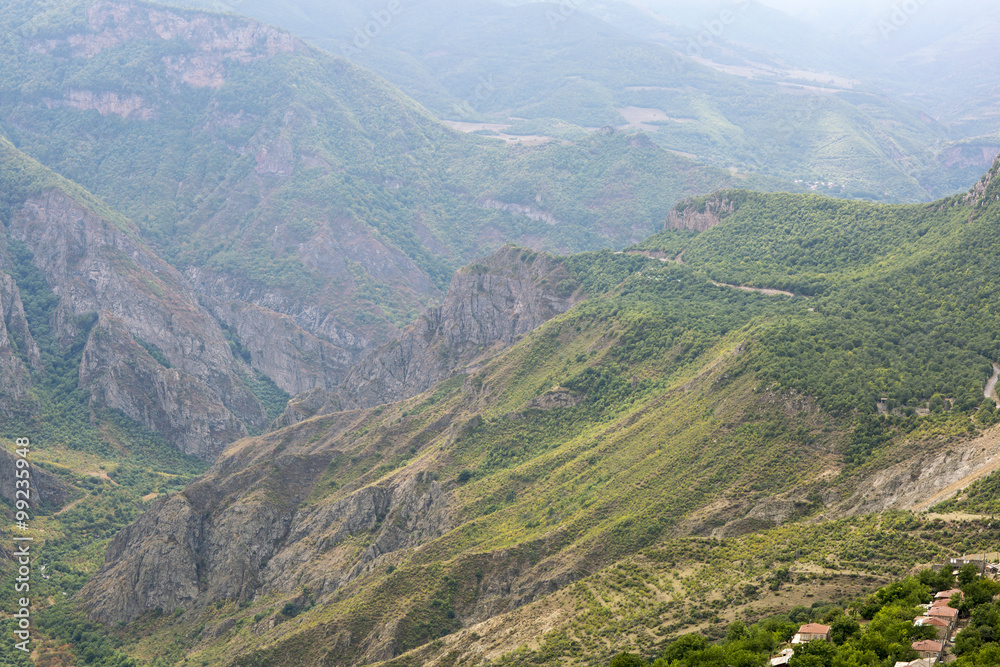 Mountain landscape. The landscape in Armenia (Tatev). The canyon next to the cable car 