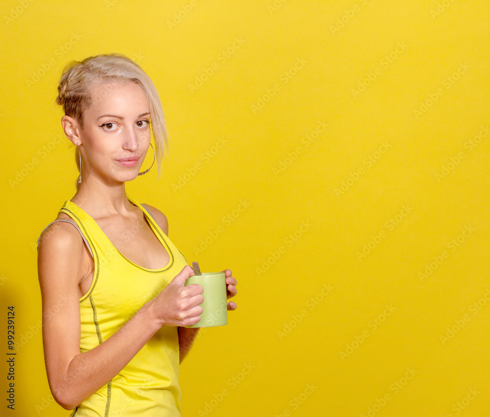 Portrait of young and healthy blonde with cup of tea Portrait of young and healthy blonde with cup of tea