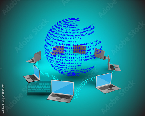 Concept of Software Development, this also represents developers sharing the code, source control. configuration management. Vector Illustration