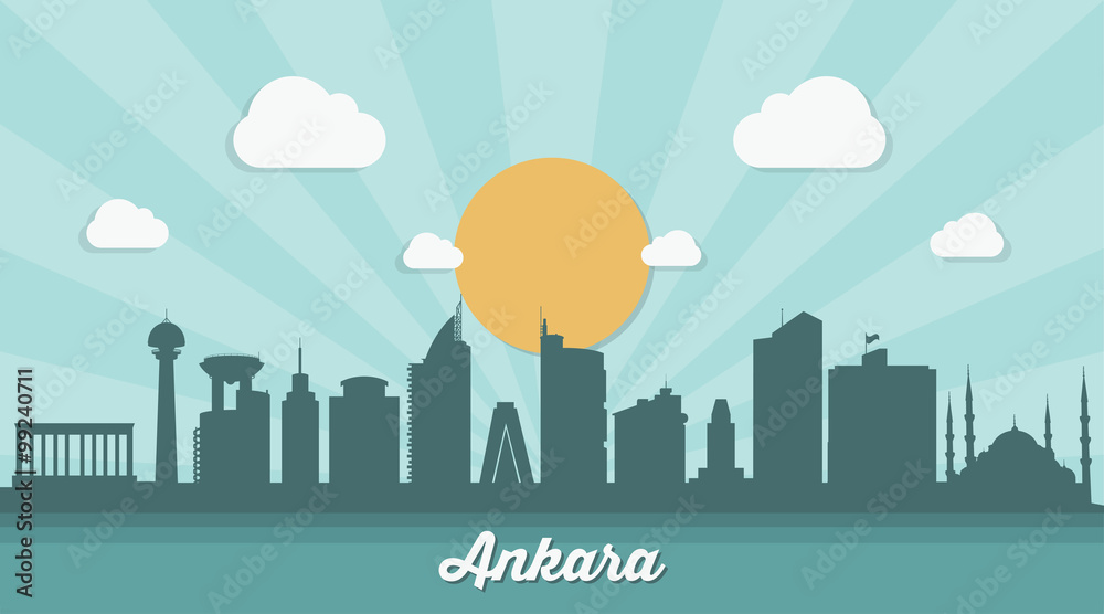 Ankara skyline - flat design