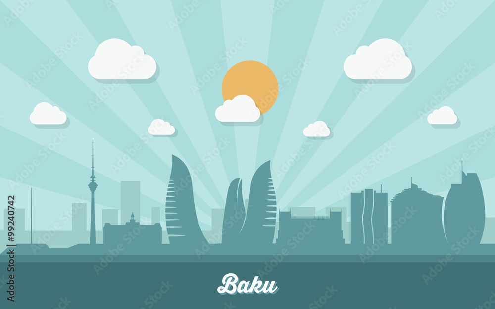 Baku skyline - flat design