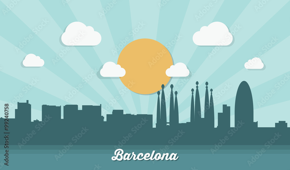 Barcelona skyline - flat design