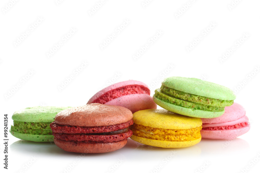 French sweet delicacy macaroons isolated on white background French sweet delicacy macaroons isolated on white background