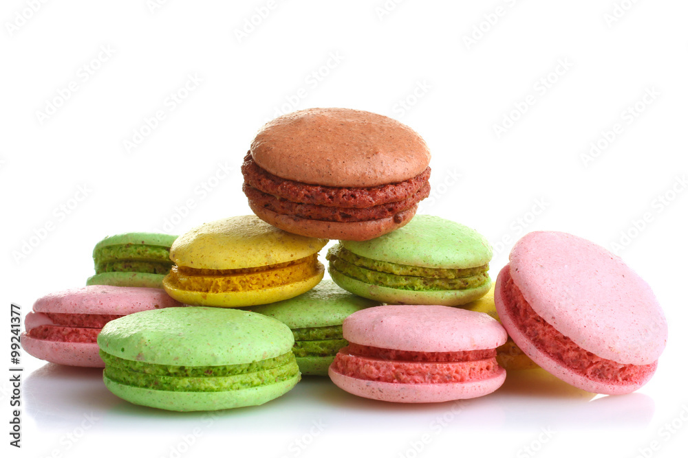 French sweet delicacy macaroons isolated on white background French sweet delicacy macaroons isolated on white background