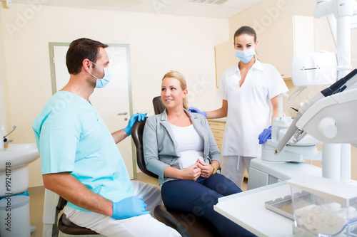 Adult woman getting her checkup at the Dentist