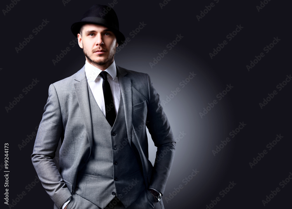 Portrait of handsome stylish man in elegant suit Portrait of handsome stylish man in elegant suit