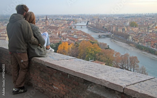 loving couple against the background of cityscape, Verona