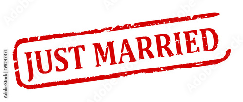 Scratched red oval stamp with the words - just married - vector svg