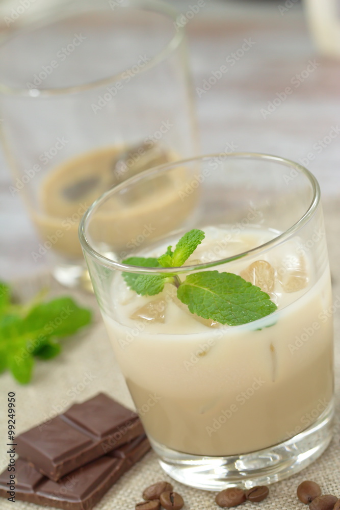 Cocktail with Baileys liqueur, cream and ice Cocktail with Baileys liqueur, cream and ice