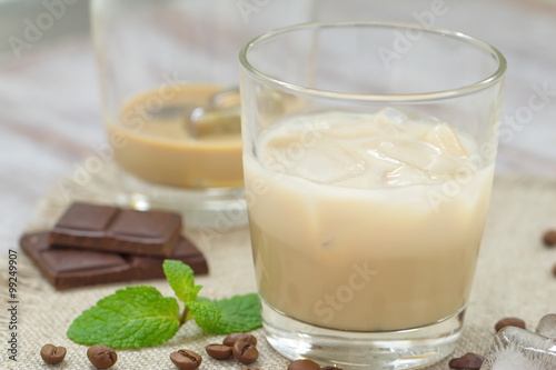 Cocktail with Baileys liqueur, cream and ice