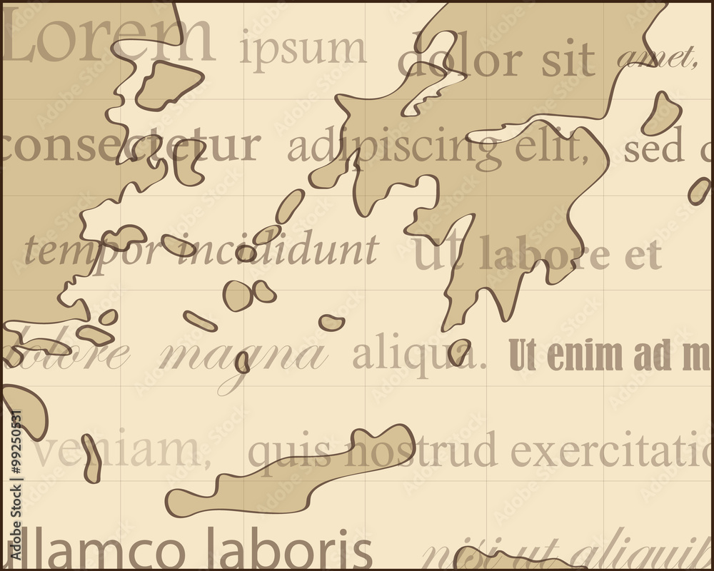 ancient map with brown background and lorem ipsum text