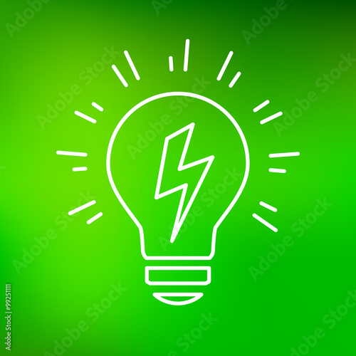 Conceptual lightbulb Idea icon. lightbulb flash sign. lightbulb electricity symbol. Thin line icon on green background. Vector illustration.