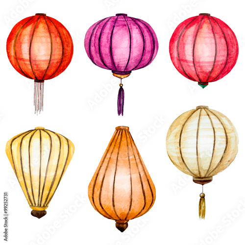 Vector watercolor chinese lanterns