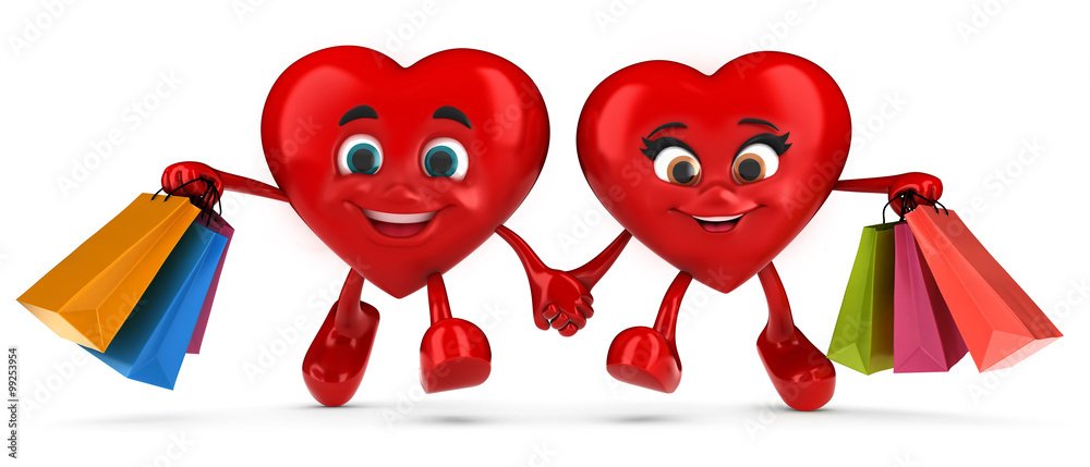 Render Happy Hearts Holding Hands While Walking Stock Illustration