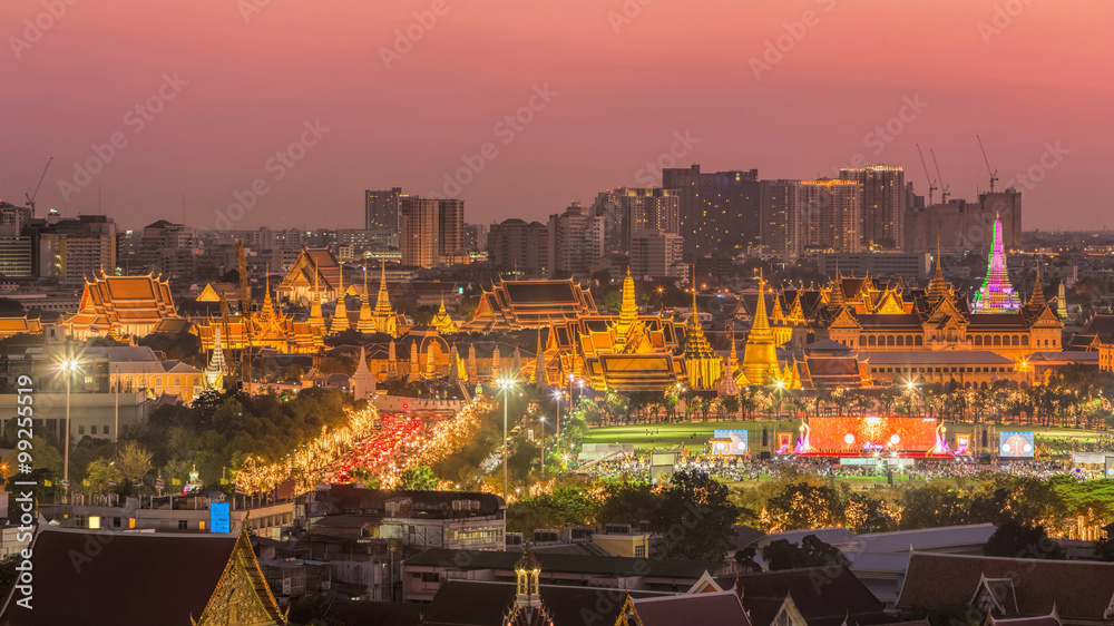 Beutiful scene of Wat Phra Kaew at dusk