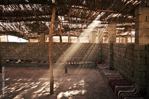 Interior of canopy in beduin village in desert