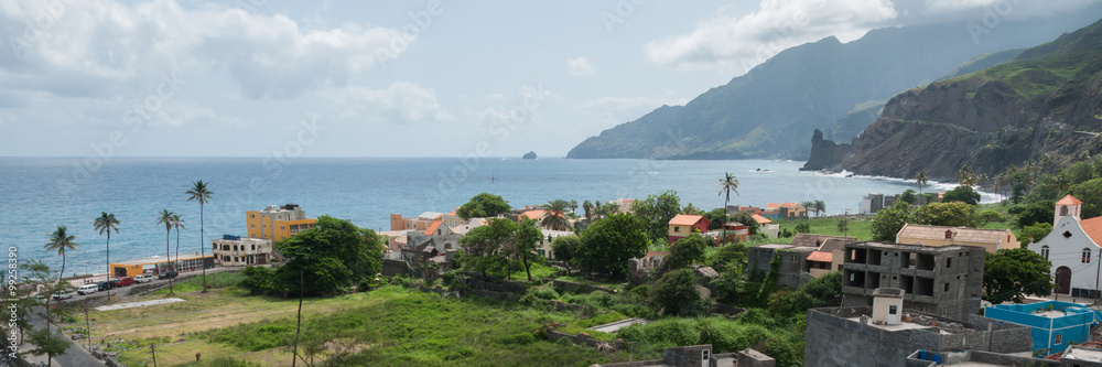 View over small town at coastline of cape verde island