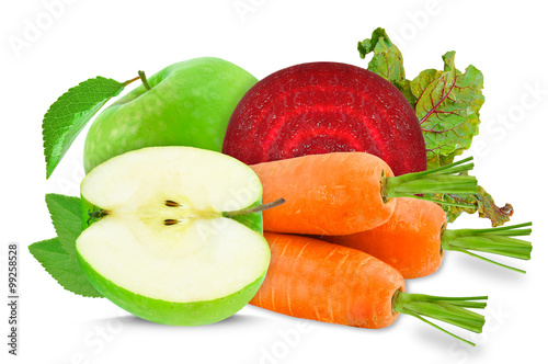 beetroot, apples and carrots isolated on white background photo