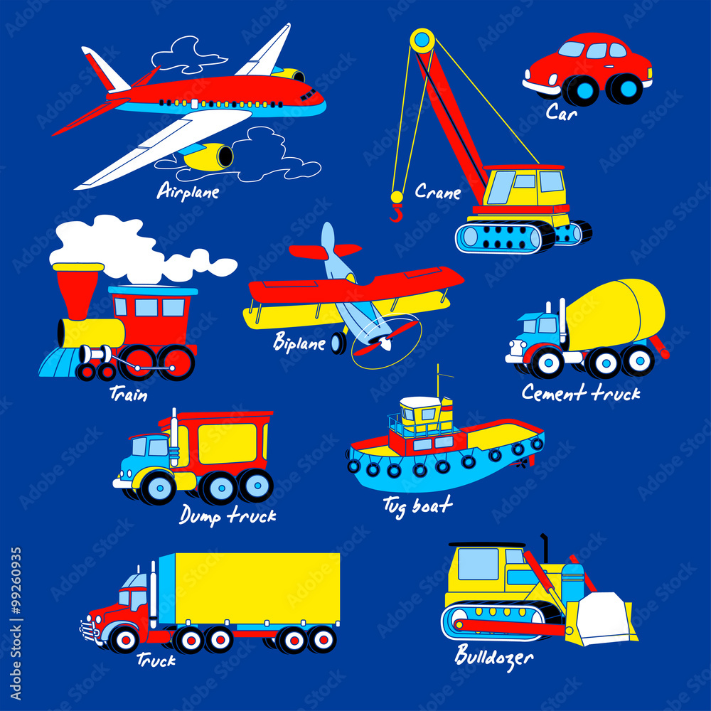 Transport illustration set on blue background