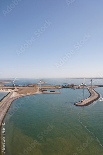 Windmills on an island in the sea