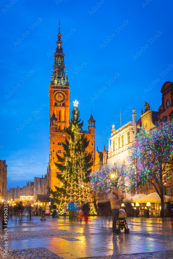 Old town of Gdansk architecture with Christmas tree, Poland