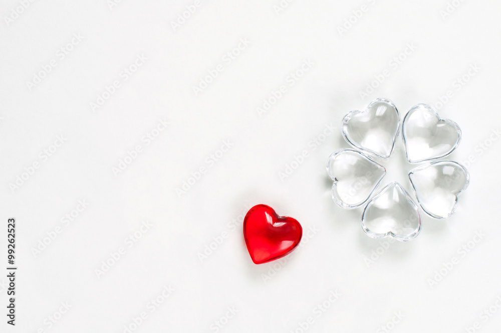 Glass hearts on white background Glass hearts on white background