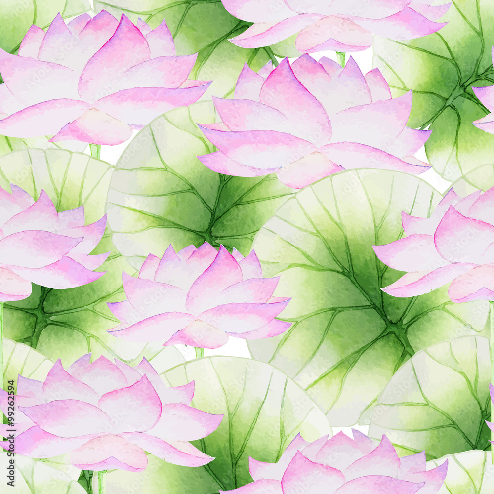 Watercolor Seamless floral pattern with lotus