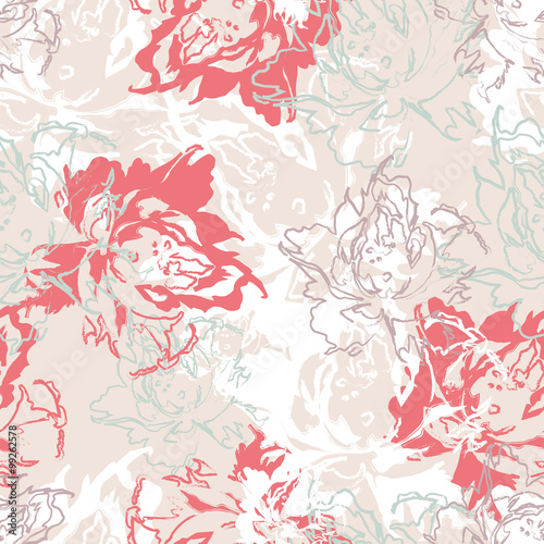 Seamless floral pattern of white pastel roses